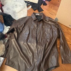 Ardene Dark Brown Faux Leather Shirt Jacket